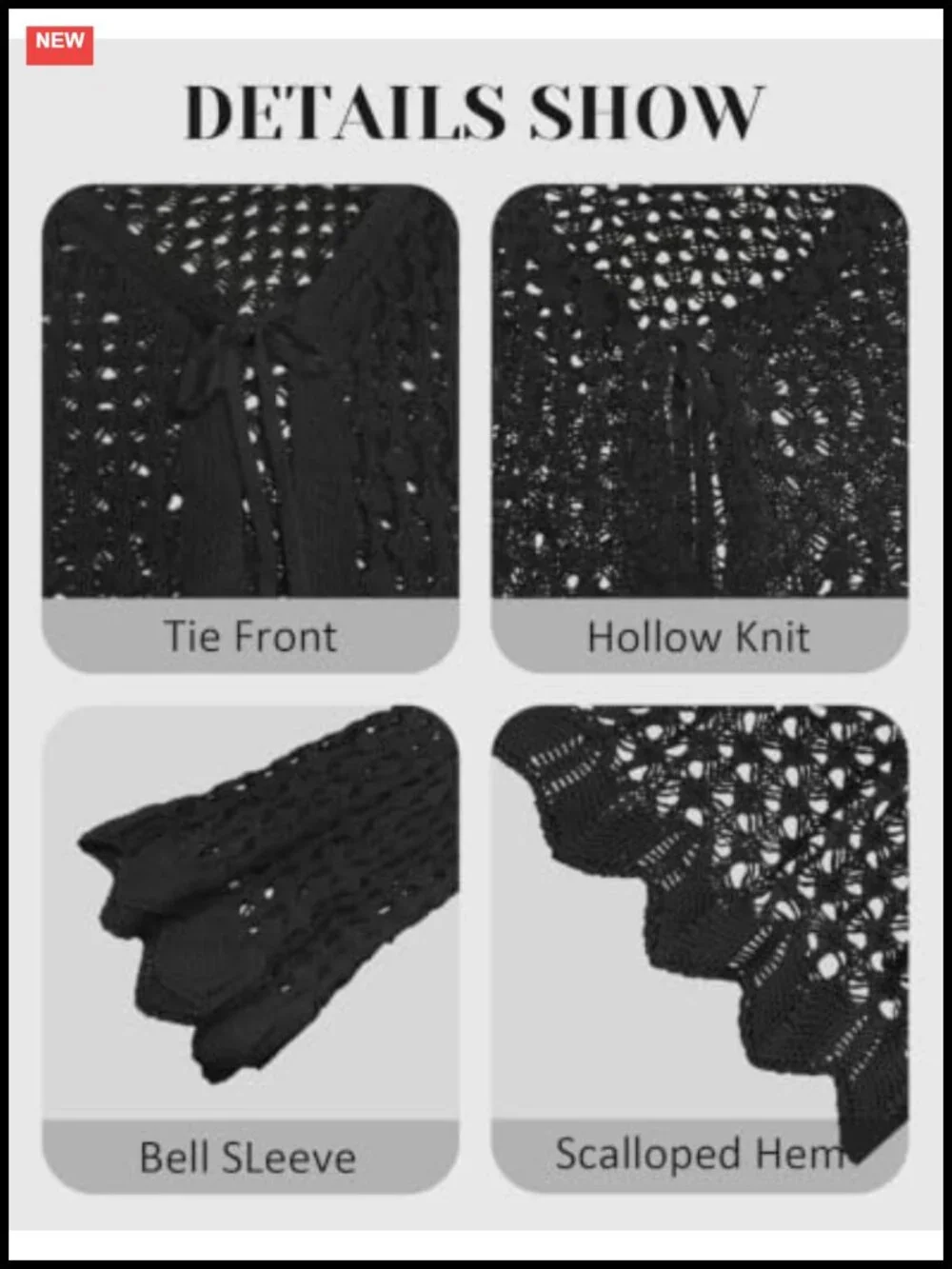 Crochet Tie Front Cropped Cardigan Bell Long Sleeve Knit Shrugs Beach Cover Up